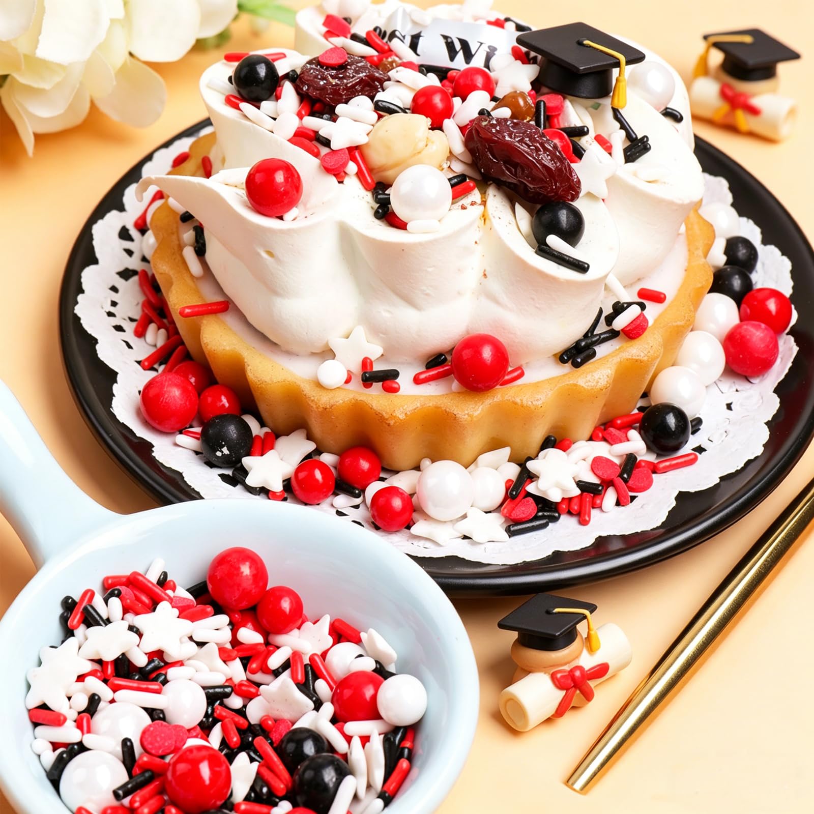Red, White & Black Sprinkles – Edible Sprinkle Mix for Cake Decorating & Desserts - Image 7