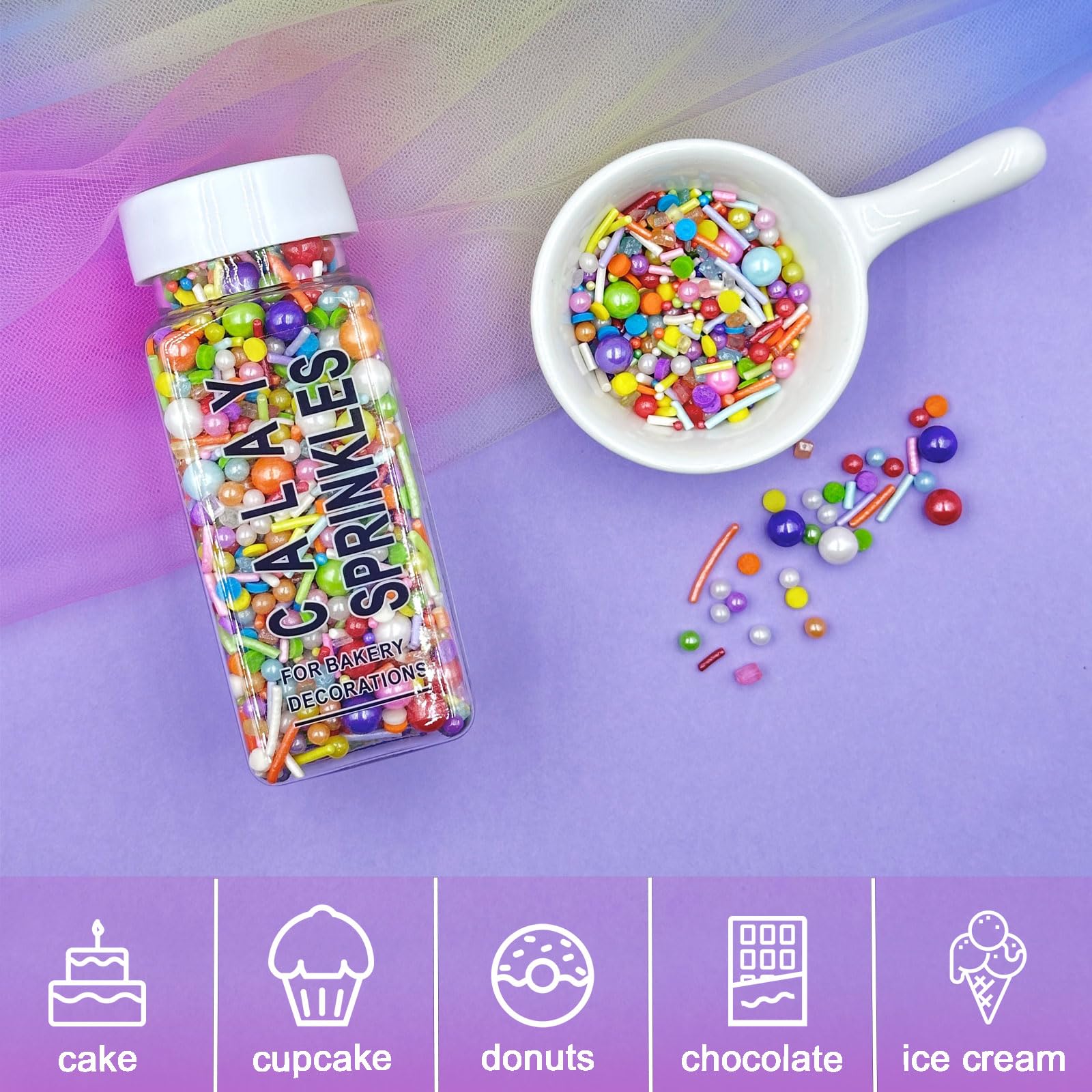 Rainbow Sprinkles for Cake Decorating – Colorful Jimmies & Pearl Confetti Mix for Cakes, Cupcakes, Cookies & Ice Cream Toppings - Image 4
