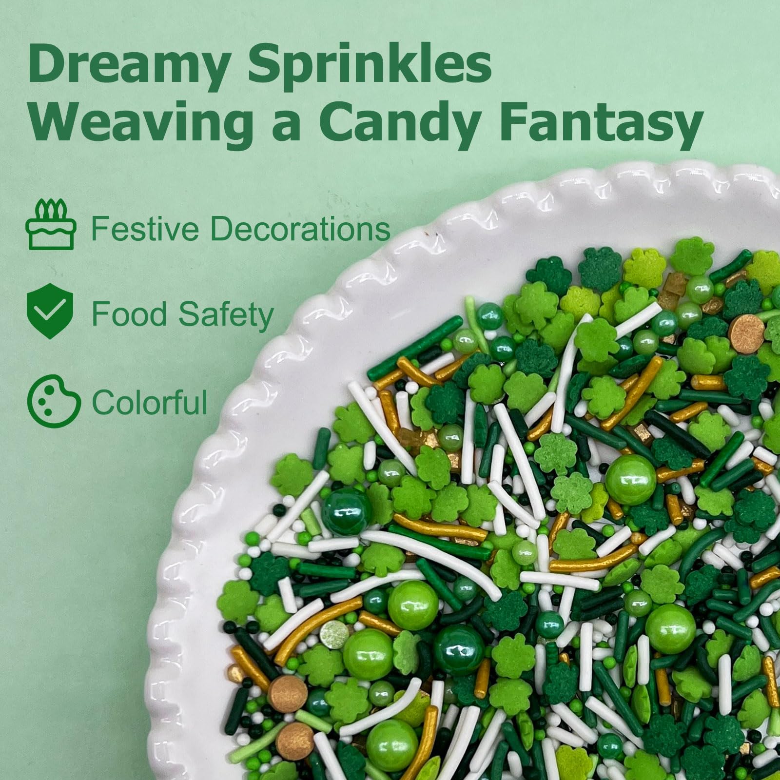 St. Patrick’s Day Sprinkles Mix for Cake Decorating, Cupcakes, Cookies & Ice Cream (Shamrocks, Jimmies, Nonpareils) - Image 3