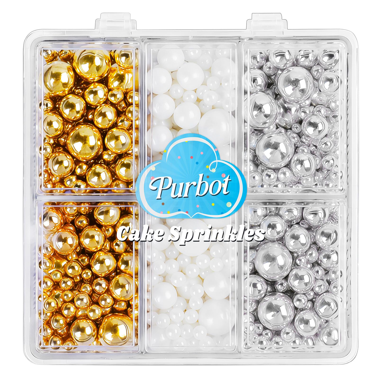Edible Sugar Pearls – White, Gold, Silver Sprinkles for Cake Decorating | Perfect for Cakes, Cupcakes, Cookies & Ice Cream